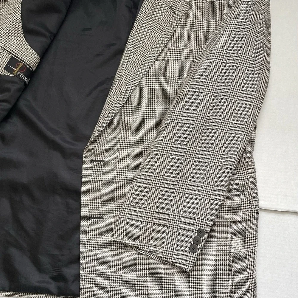 Petrocelli‎ Brown/Beige TWEED Mens HOUNDSTOOTH silk wool sport coat - XXL, 48